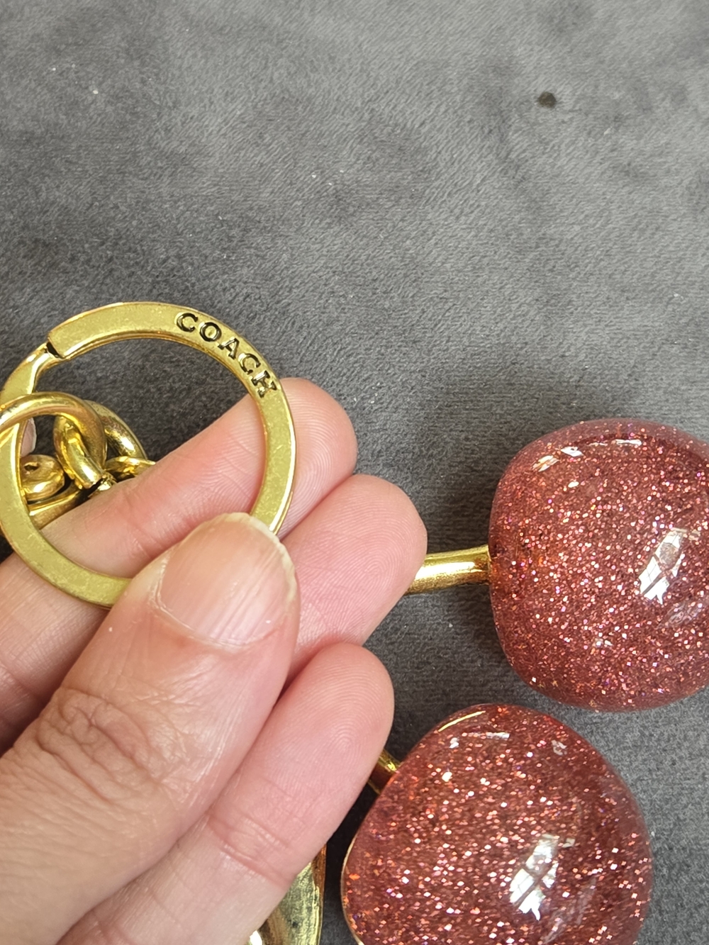 Glitter Cherry Keychain - Pink/Gold - Picture 4 of 7